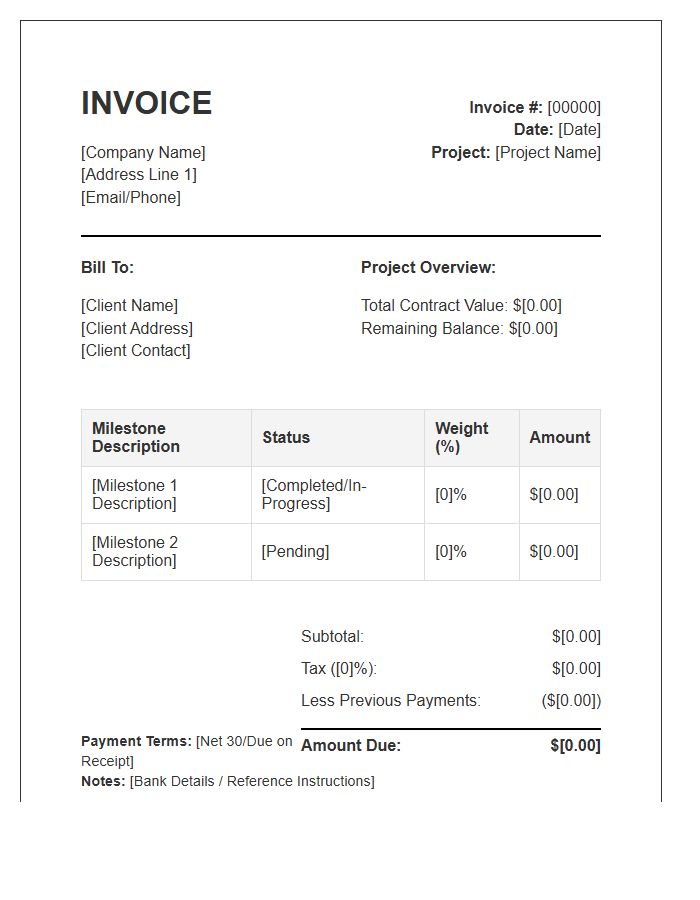 Progress Payment Milestone Invoice Template