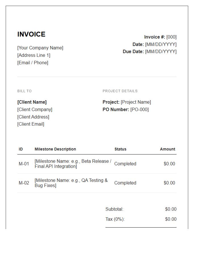 Software Development Milestone Invoice Template