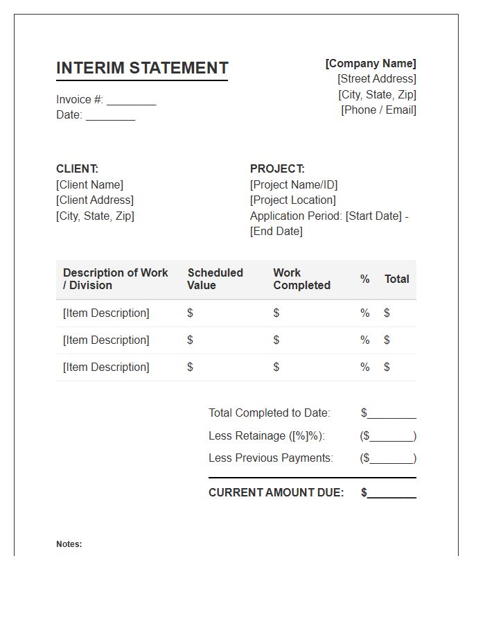 Construction Interim Statement Invoice Template