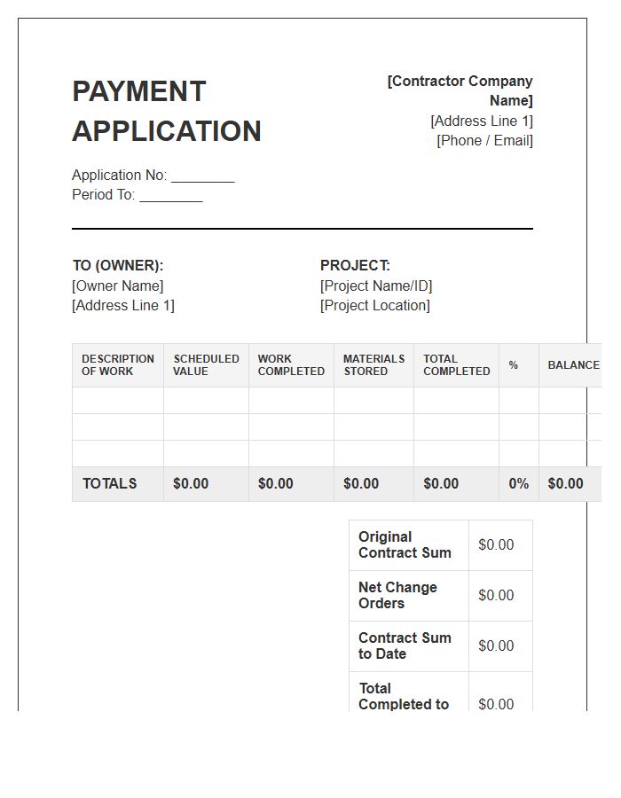 Construction Progress Payment Invoice Template