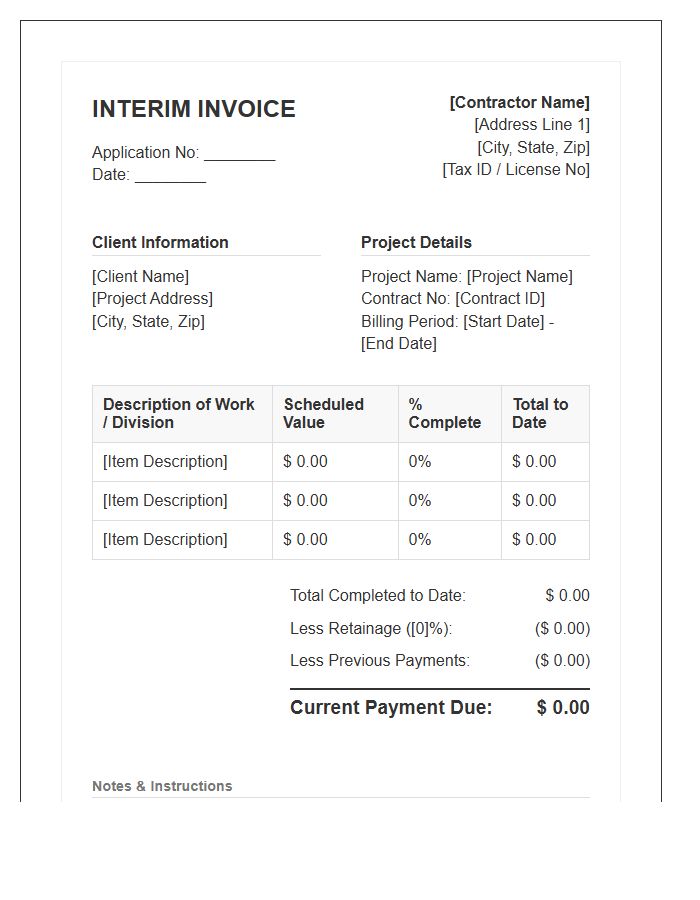 Construction Project Interim Invoice Template