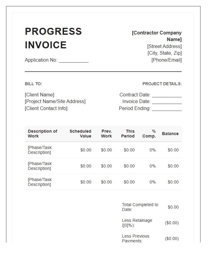 Detailed Contractor Progress Invoice Template