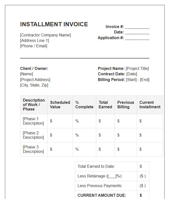 General Contractor Installment Billing Invoice Template