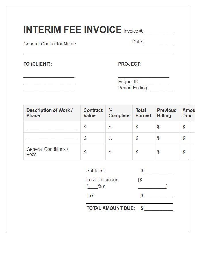 General Contractor Interim Fee Invoice Template