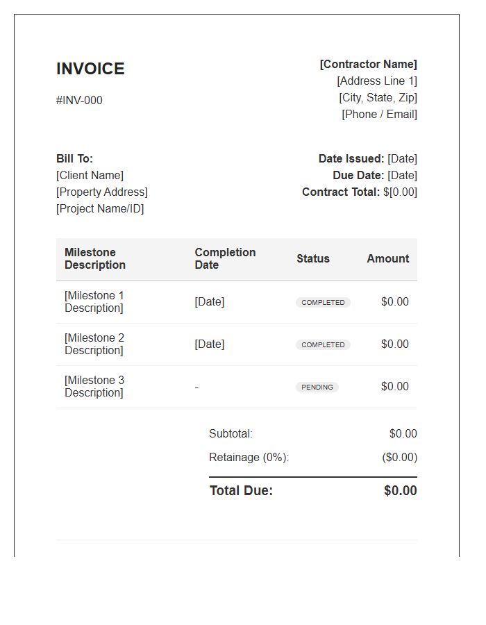 General Contractor Milestones Invoice Template
