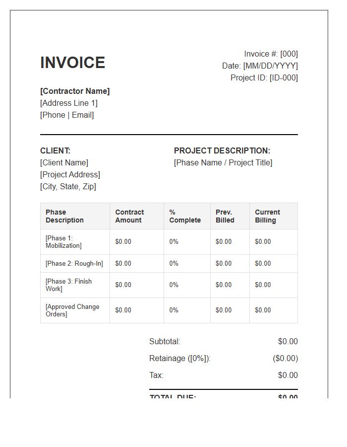 General Contractor Phased Billing Invoice Template
