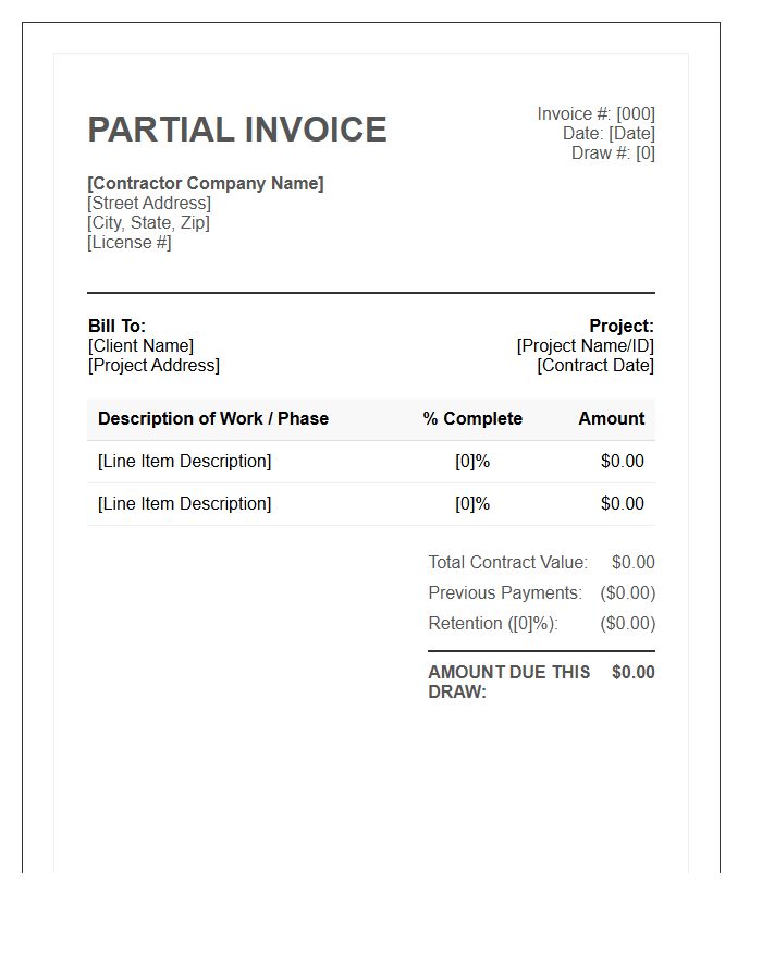 Partial Payment Invoice Template For General Contractors