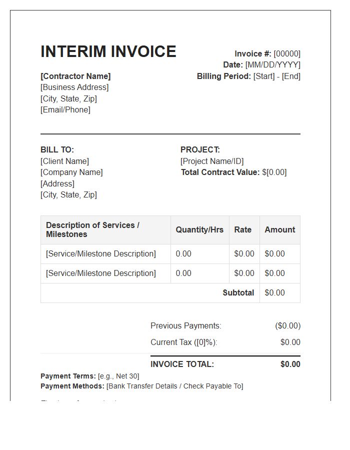 Standard Contractor Interim Service Invoice Template