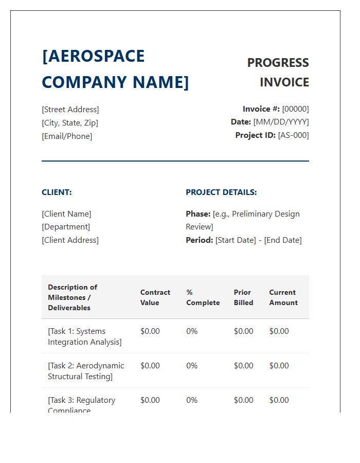 Aerospace Consulting Progress Invoice Template
