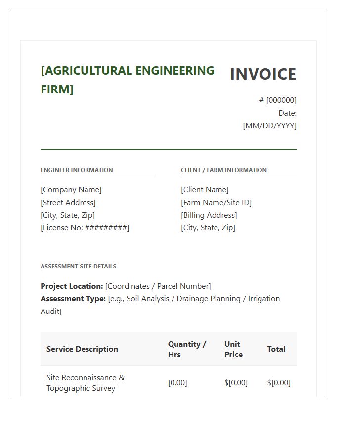 Agricultural Engineering Site Assessment Invoice Template