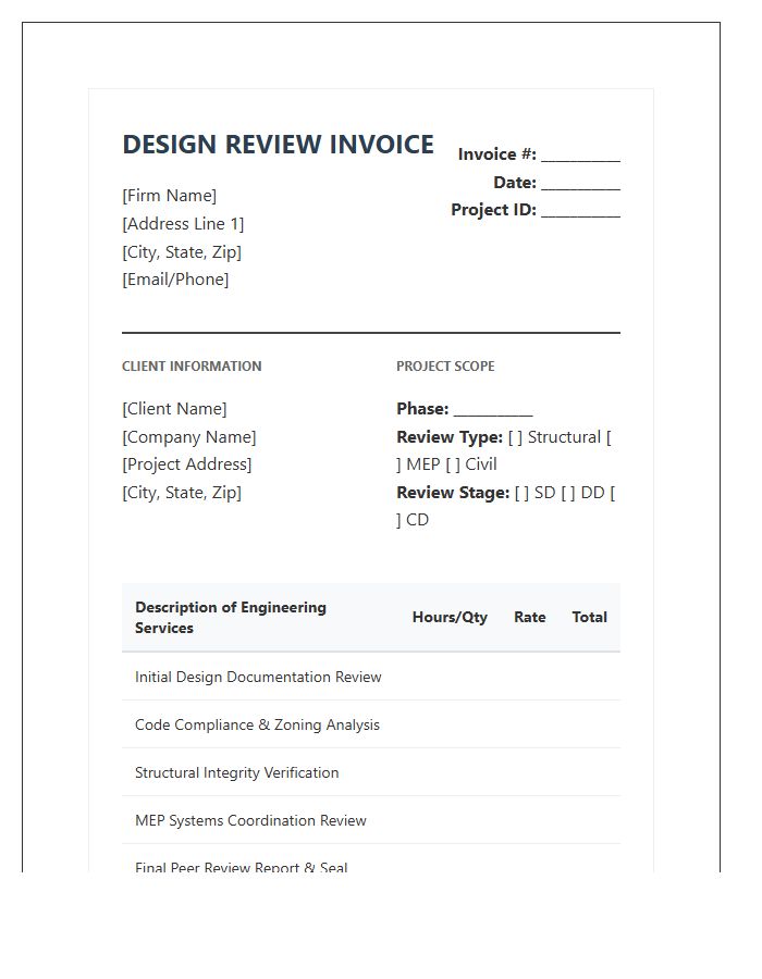 Architectural Engineering Design Review Invoice Template