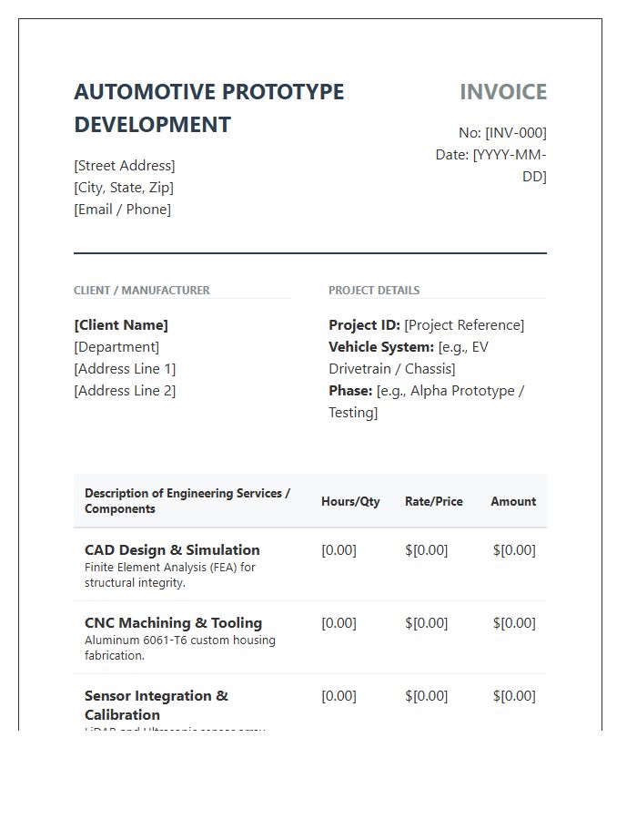 Automotive Engineering Prototype Development Invoice Template
