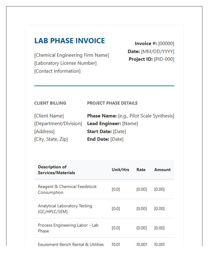 Chemical Engineering Lab Phase Invoice Template