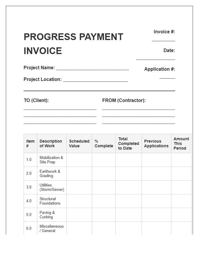Civil Engineering Progress Payment Invoice Template