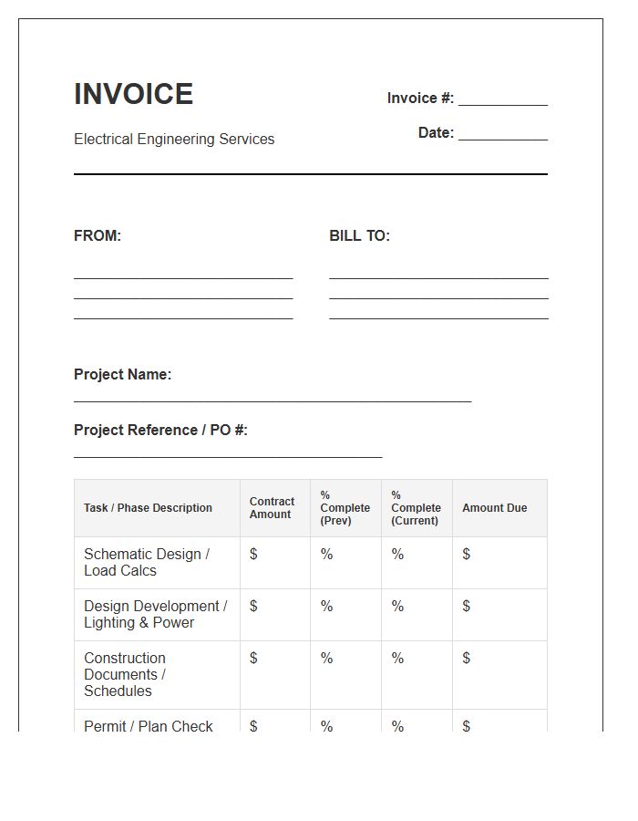 Electrical Engineering Percentage Completion Invoice Template