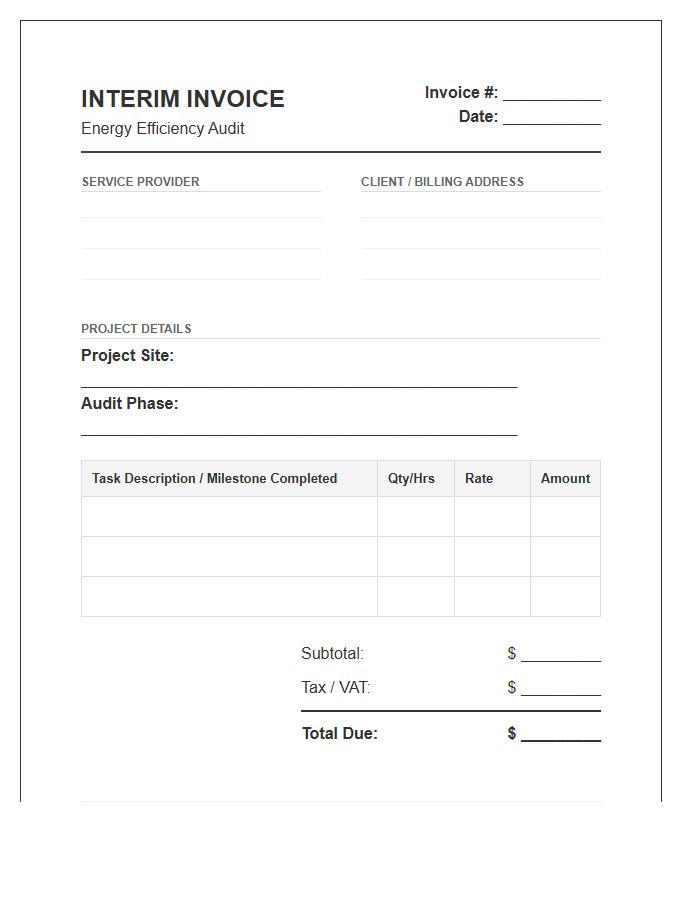 Energy Efficiency Audit Interim Invoice Template