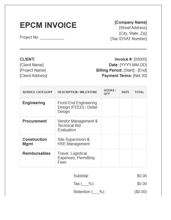 Engineering Procurement Construction Management Invoice Template