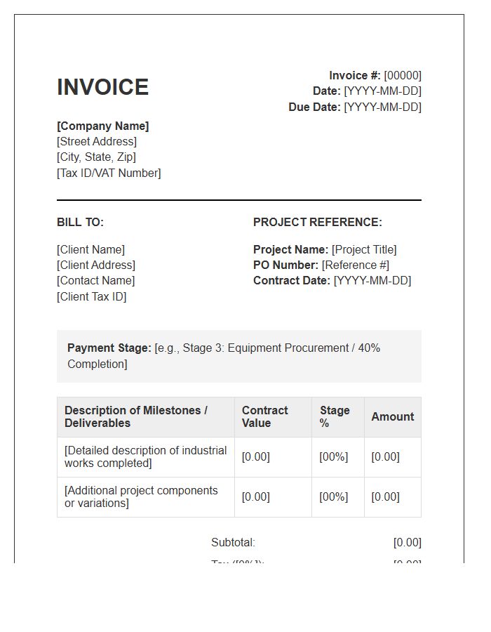 Industrial Project Staged Payment Invoice Template
