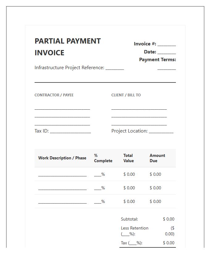 Infrastructure Development Partial Payment Invoice Template