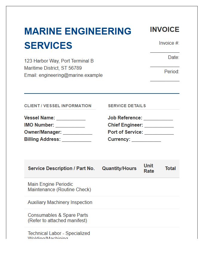 Marine Engineering Service Periodic Invoice Template