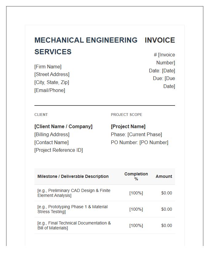 Mechanical Engineering Milestone Invoice Template