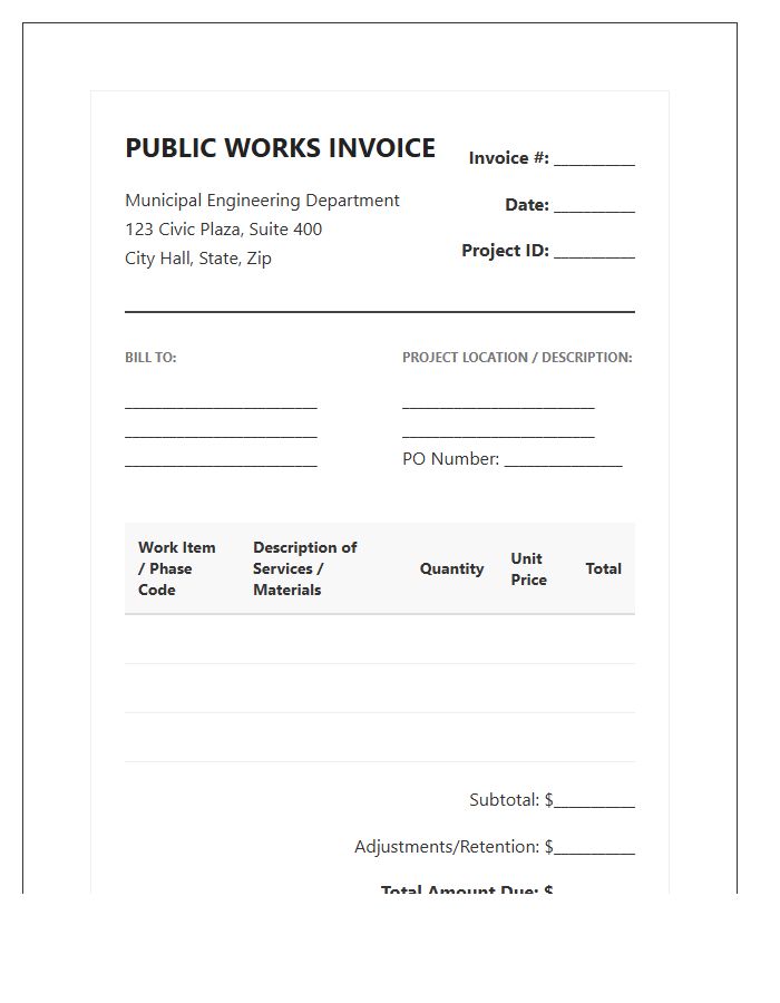 Municipal Engineering Public Works Invoice Template
