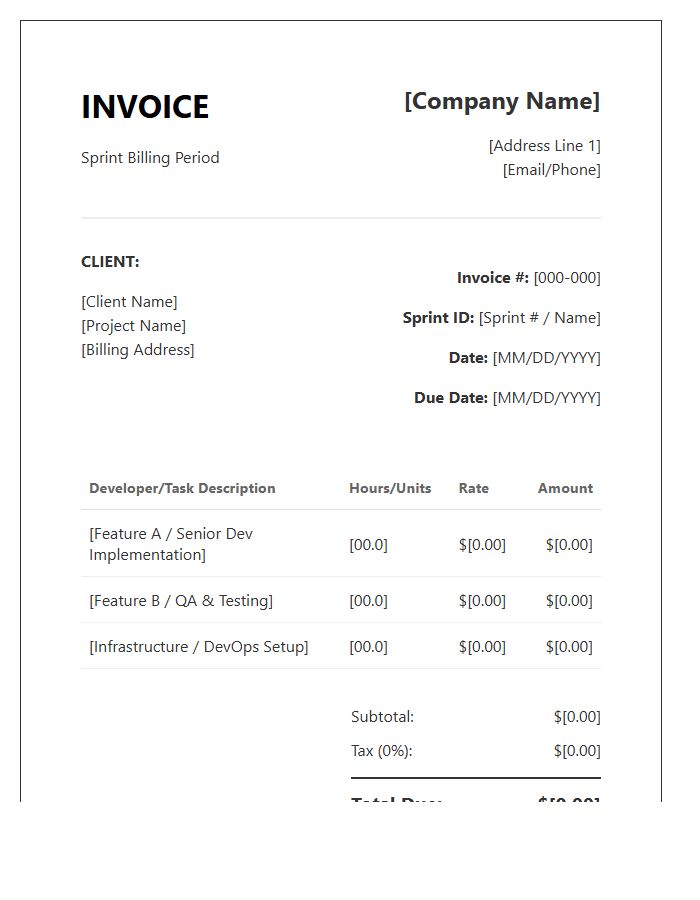Software Engineering Sprint Billing Invoice Template