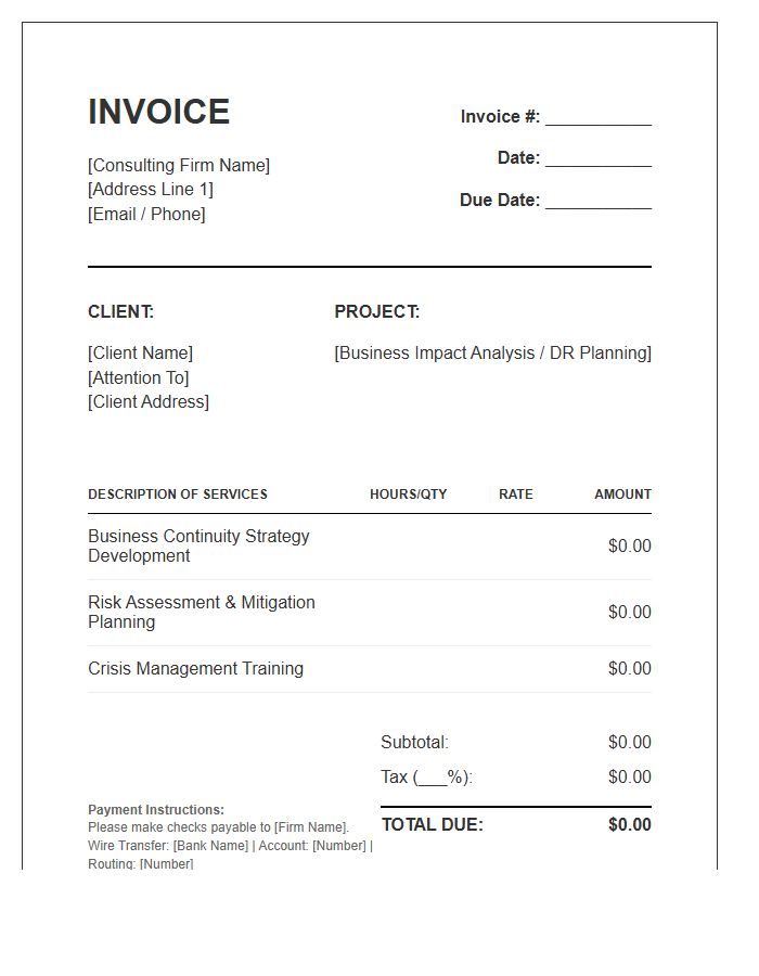 Business Continuity Consulting Invoice Template
