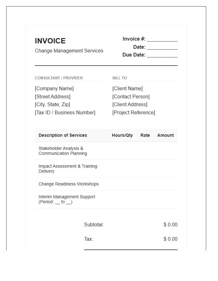 Interim Change Management Invoice Template