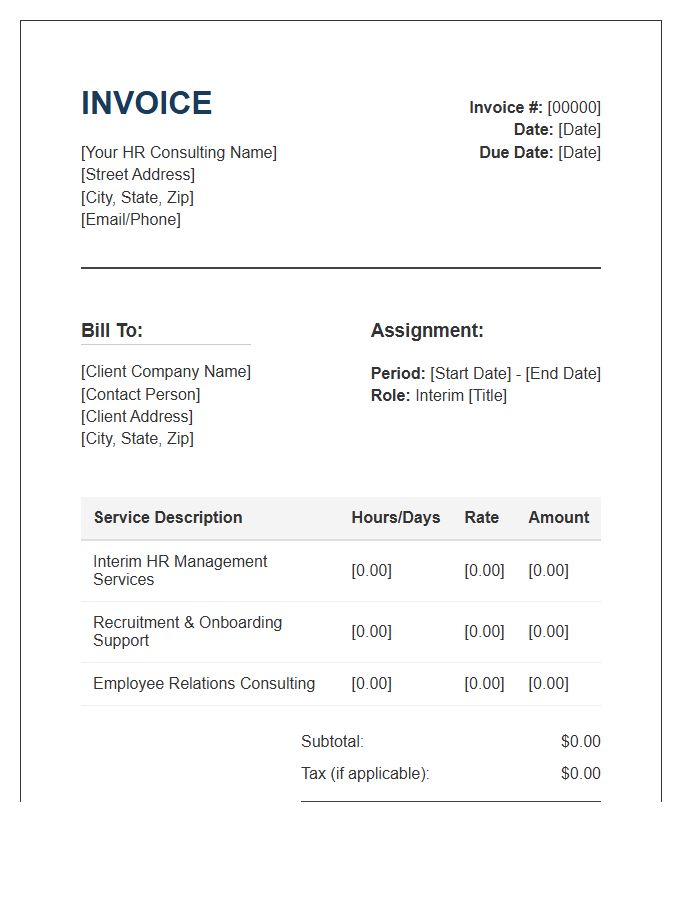 Interim Human Resources Service Invoice Template