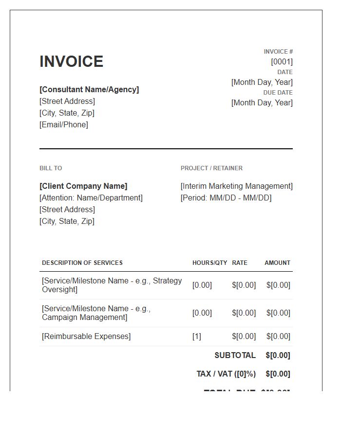 Interim Marketing Consultant Invoice Template