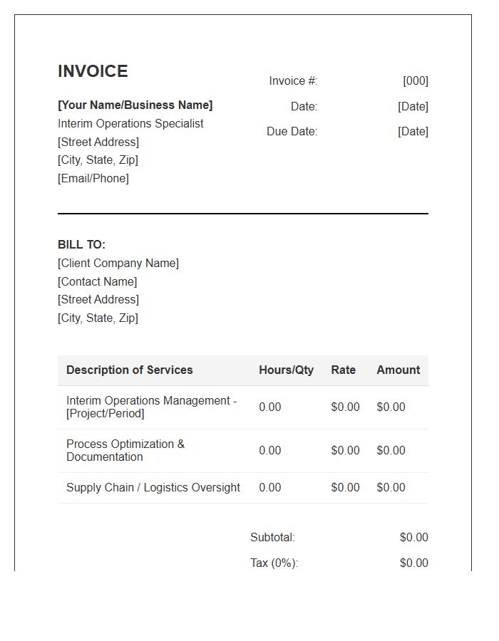 Interim Operations Specialist Invoice Template
