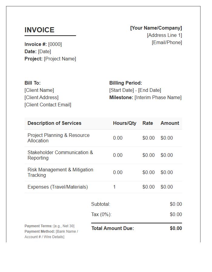 Interim Project Management Invoice Template