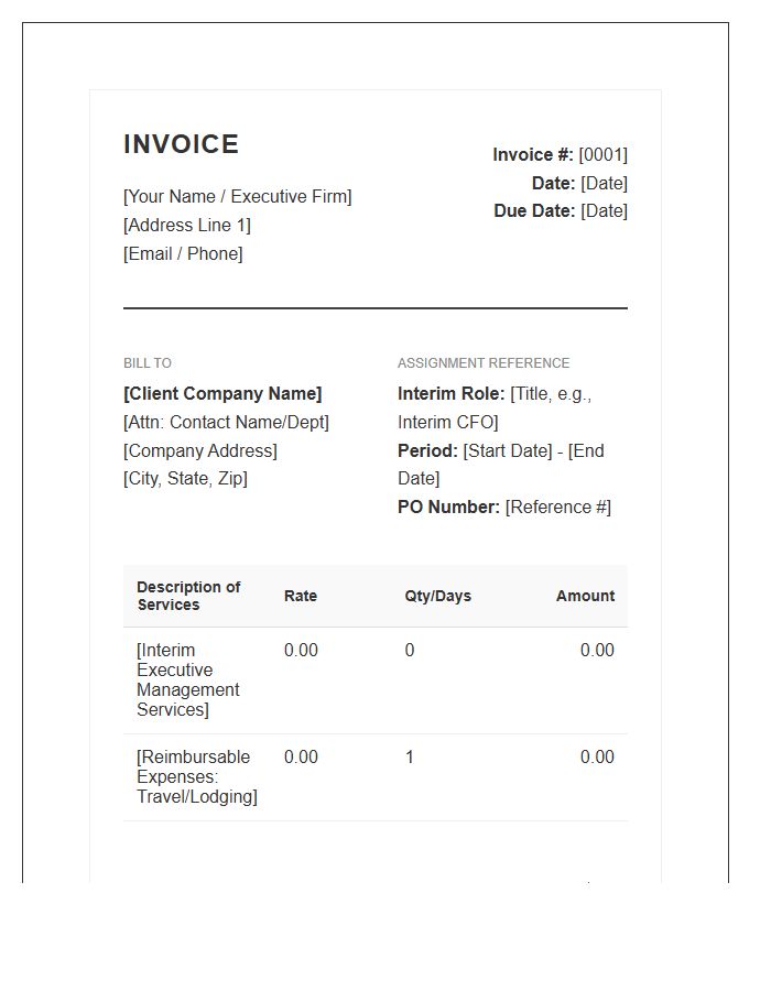 Professional Interim Executive Invoice Template