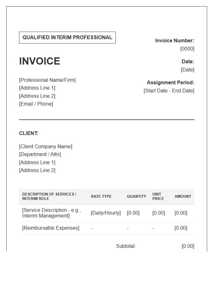 Qualified Interim Professional Invoice Template