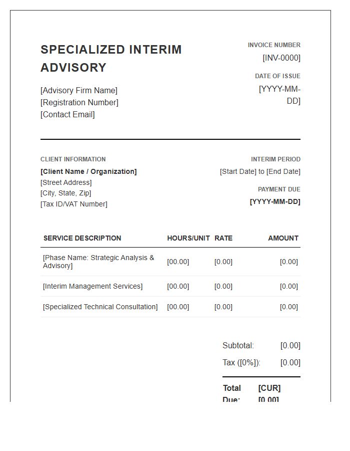 Specialized Interim Advisory Invoice Template