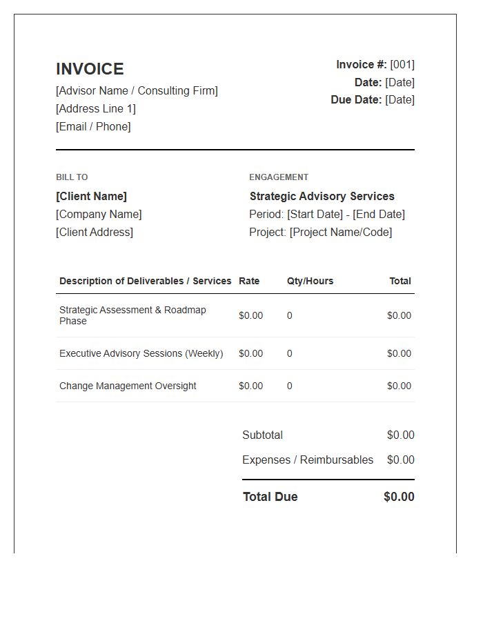 Temporary Strategic Advisor Invoice Template