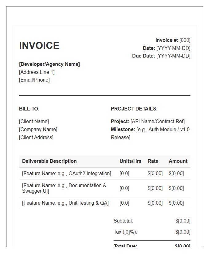 API Development Milestone Invoice Template