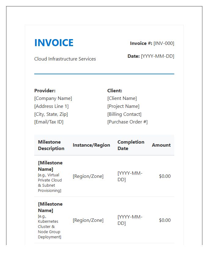 Cloud Infrastructure Milestone Invoice Template
