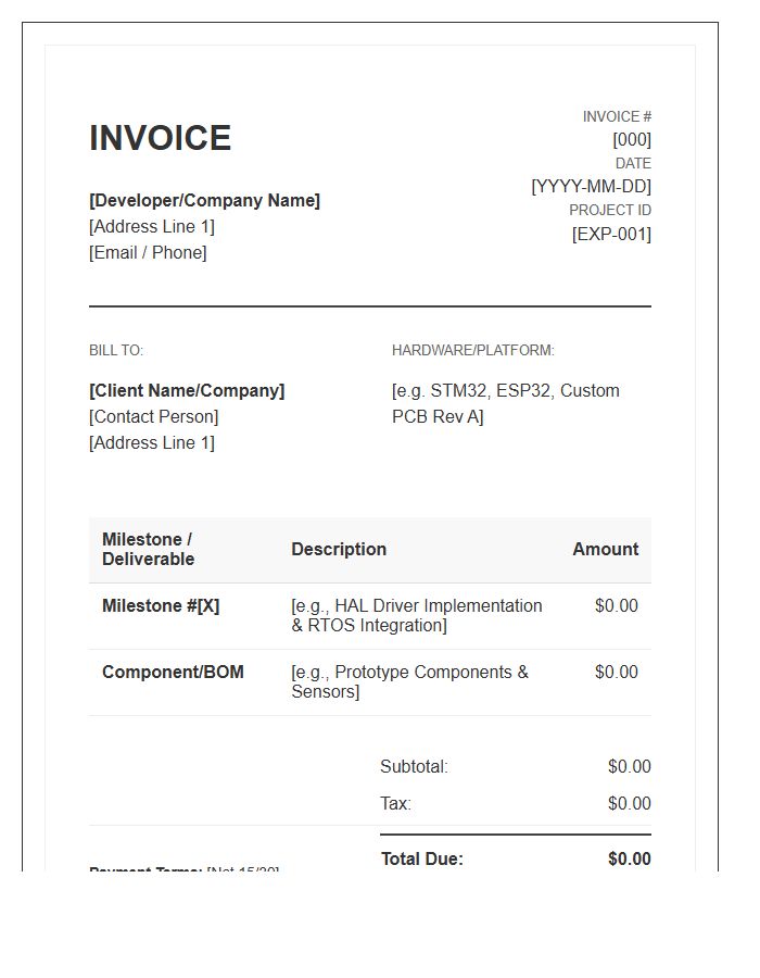Embedded Systems Development Milestone Invoice Template