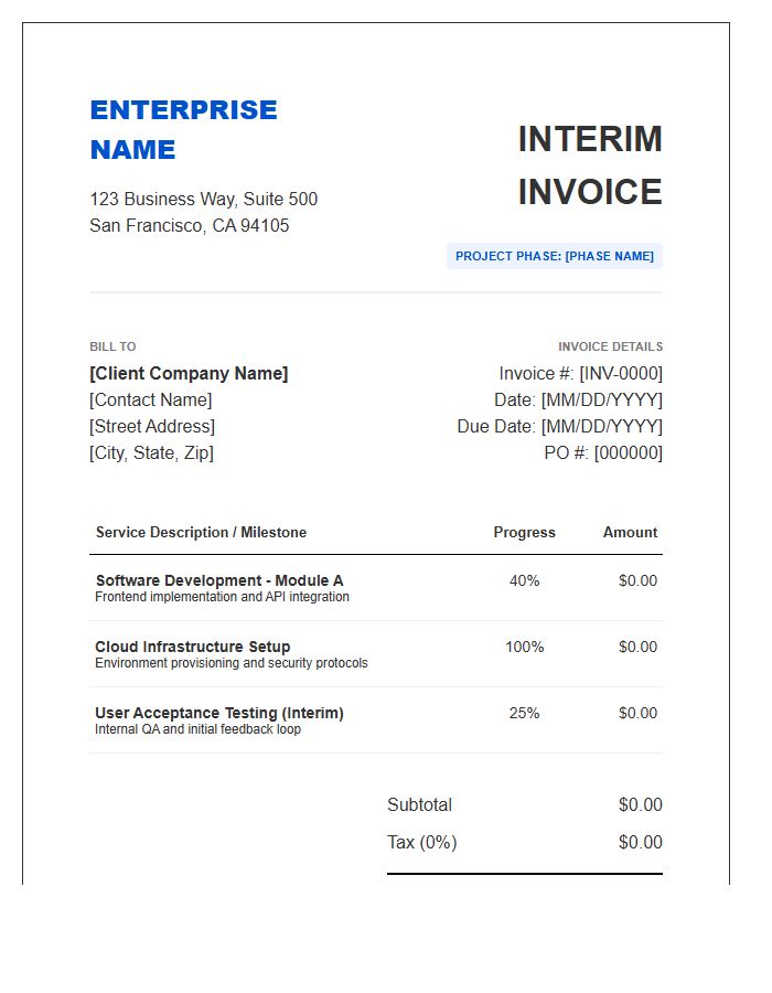 Enterprise Software Interim Invoice Template