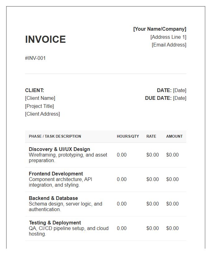 Full Stack Development Phase Invoice Template