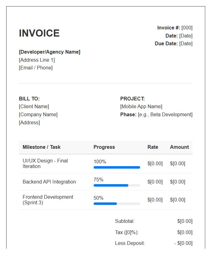 Mobile App Development Progress Invoice Template