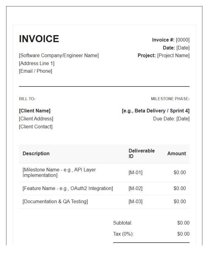 Software Engineering Project Milestone Invoice Template
