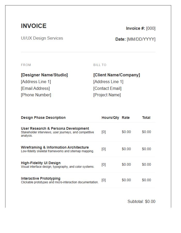 UI UX Design Phase Invoice Template