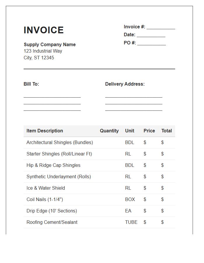 Asphalt Shingle Supply Invoice Template