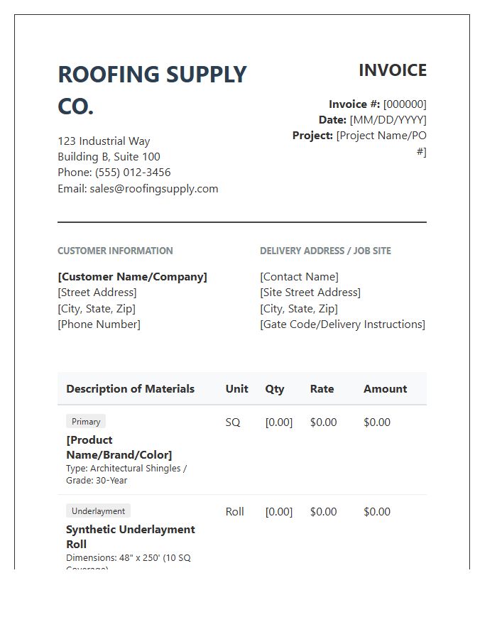 Detailed Roofing Supply Invoice Template