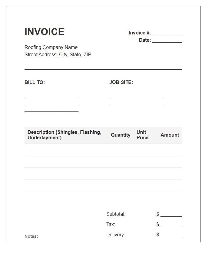 Essential Roofing Material Invoice Template
