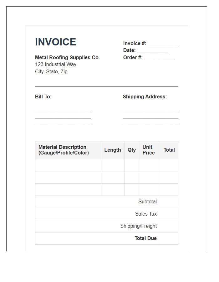Metal Roofing Material Invoice Template