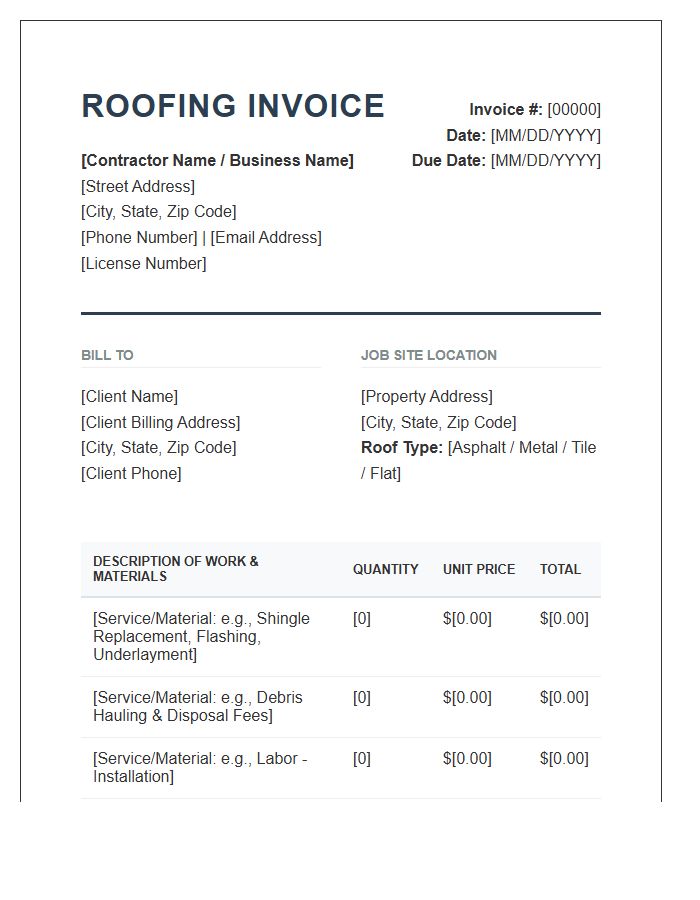 Official Roofing Contractor Invoice Template